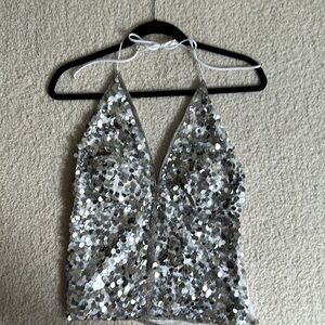 Silver Sequined Halter Top